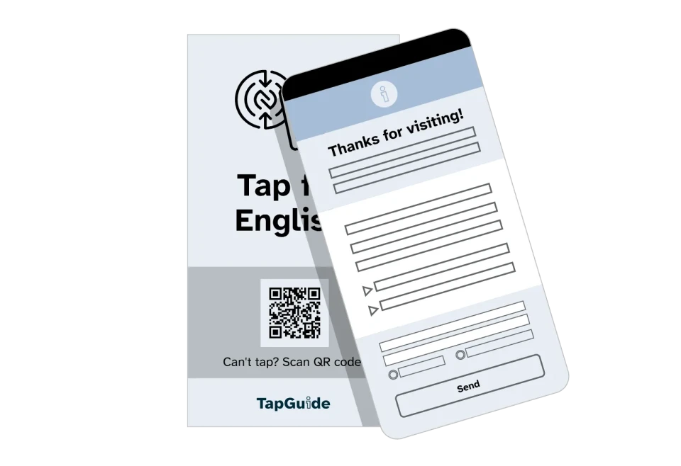 Smartphone tapping the NFC Wayfinding Mark on a TapGuide card