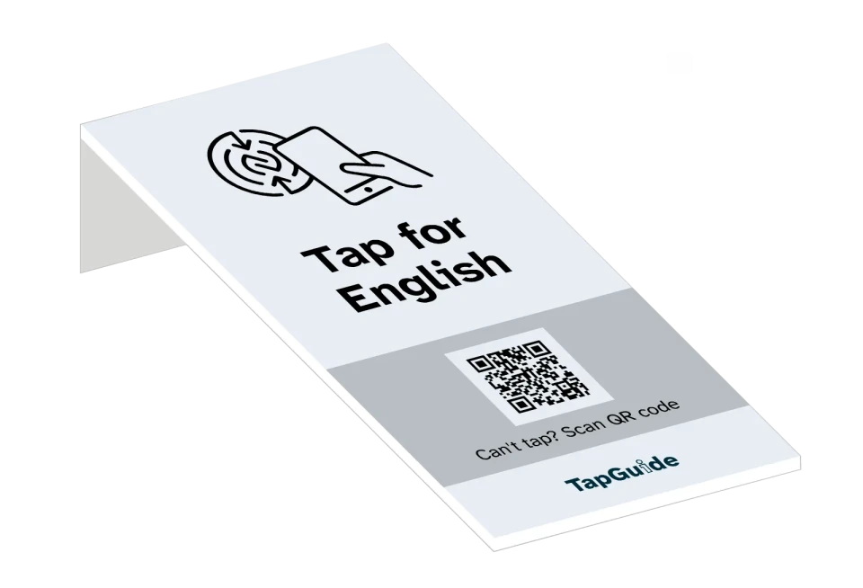 TapGuide card on a small stand, inviting interaction