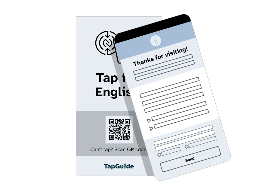 Illustration of a smartphone tapping a TapGuide card to access information.