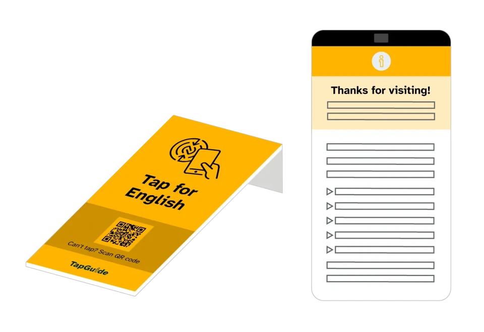 Limited content TapGuide page and TapGuide card with stand